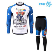 Thriller Rider Sports Abbigliamento per Biciclette Uomo Ciclismo Giacche e Calzamaglia Lungo Termico/Inverno Combinazione(Where is My Queen)